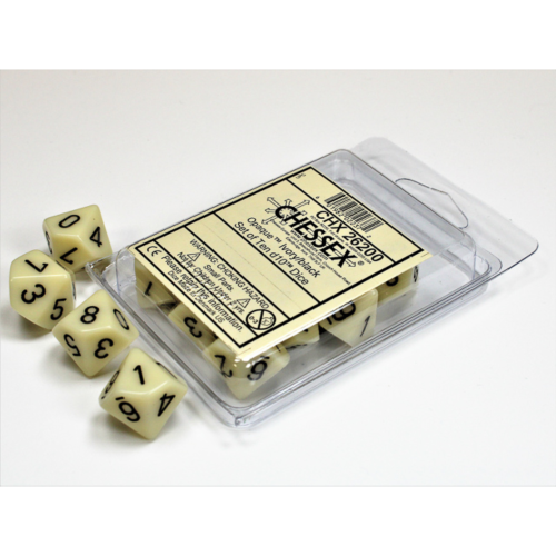 Chessex Opaque Ivory/Black Set of Ten D10s