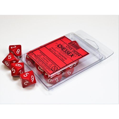 Chessex Opaque Red/White Set of Ten D10s