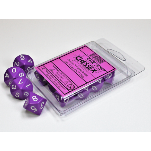 Chessex Opaque Purple/White Set of Ten D10s