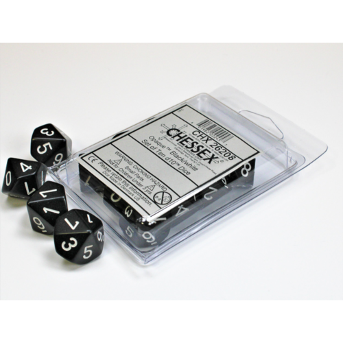 Chessex Opaque Black/White Set of Ten D10s