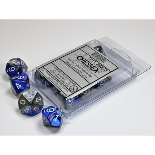 Chessex Gemini Blue-Steel/White Set of Ten D10s