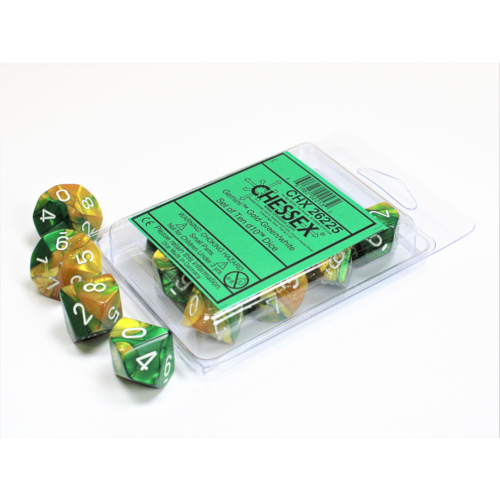 Chessex Gemini Gold-Green/White Set of Ten D10s
