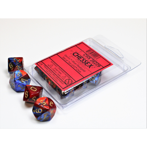 Chessex Gemini Blue-Red/Gold Set of Ten D10s