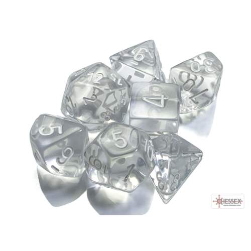 Chessex Translucent Clear/White Polyhedral 7-Dice Set