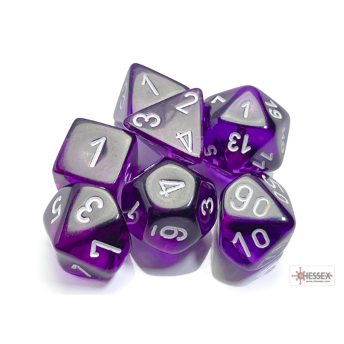 Chessex Translucent Purple/White Polyhedral 7-Dice Set
