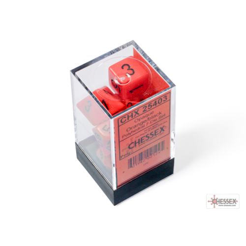 Chessex Opaque Orange/Black Polyhedral 7-Dice Set
