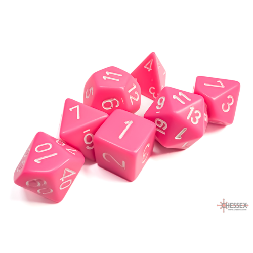 Chessex Opaque Pink/White Polyhedral 7-Dice Set