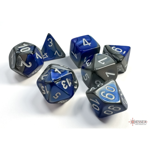 Chessex Gemini Blue-Steel/White Polyhedral 7-Dice Set