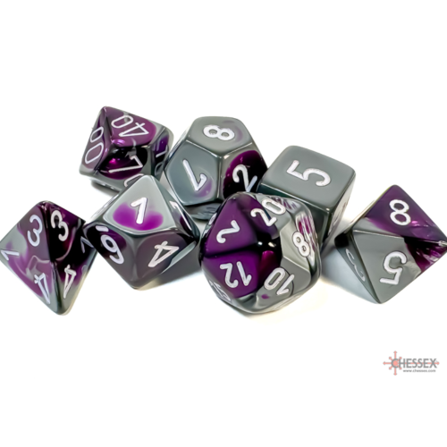Chessex Gemini Purple-Steel/White Polyhedral 7-Dice Set
