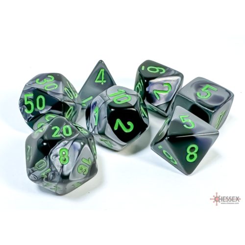 Chessex Gemini Black-Grey/Green Polyhedral 7-Dice Set