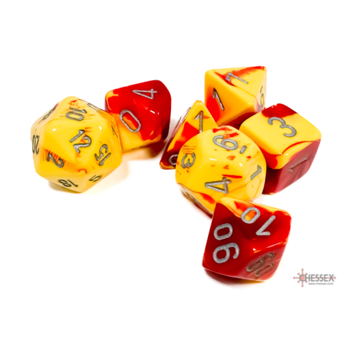 Chessex Gemini Red-Yellow/Silver Polyhedral 7-Dice Set