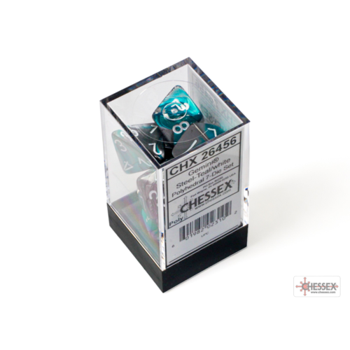Chessex Gemini Steel-Teal/White Polyhedral 7-Dice Set