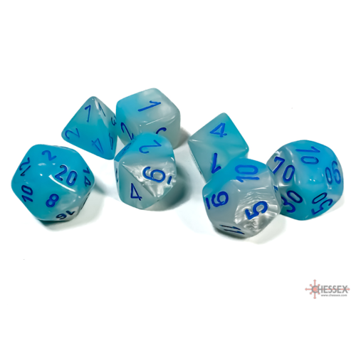 Chessex Gemini Pearl Turquoise-White/Blue Luminary Polyhedral 7-Dice Set